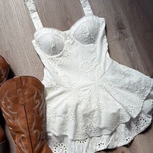 Cindy Jane Boutique June White Eyelet Tiered Mini Romper Dress